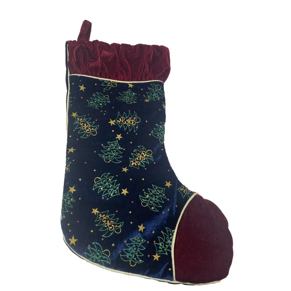 VINTAGE VELVET CHRISTMAS TREE STOCKING PEACE 17”